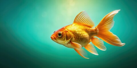 Poster - Golden fish swimming gracefully in front of a vibrant turquoise background, fish, golden, swim, graceful, vibrant