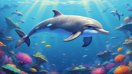 Wall Mural - daisy the dreamy dolphin a dolphin who explores dreams game concept cartoon