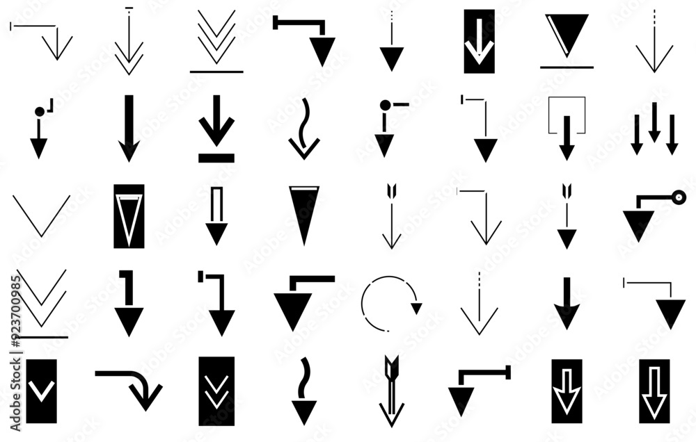 Set Of Down Arrow Icons Silhouette Vector Logo Design Containing ...