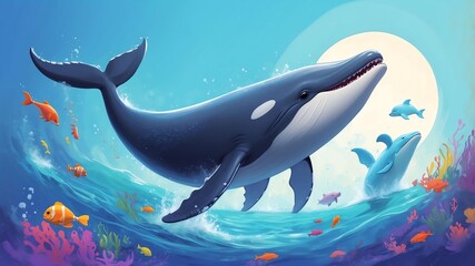 Wall Mural - walter the whimsical whale a whale who loves to sing a game concept cartoon