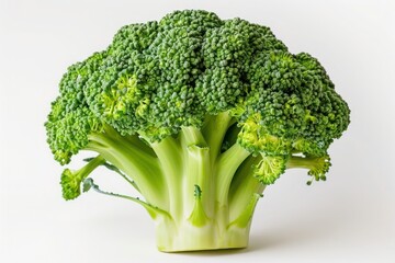 Wall Mural - A head of fresh broccoli with bright green florets, isolated on a pure white background