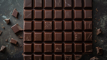 Wall Mural - Dark chocolate bar laid flat, divided into small squares with a uniform, unbroken surface