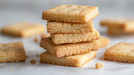 Canvas Print - Several shortbread cookies stacked in a neat pile on a white surface