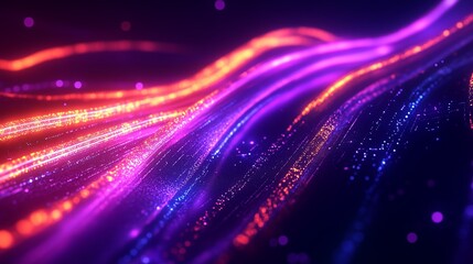 Poster - Colorful abstract light trails flowing through a dark space with glowing particles