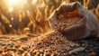 © LuvTK - A rustic setting with a burlap sack filled with grains spilling onto a weathered wooden table, captured in the warm, natural light of sunset, highlighting the textures and natural colors.