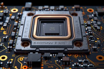 Poster - Close-up of a Microchip on a Circuit Board
