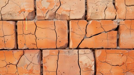 Wall Mural - Aged Brick Wall, a weathered surface showcasing deep cracks and a rich history, embodying the character and charm of time-worn architecture and vintage design elements.