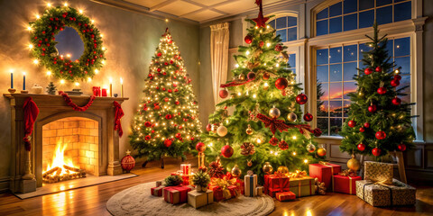 christmas celebration with decorated tree
