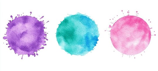 Poster - Watercolor circles with uneven grunge, round multicolored frames for the background with drops on the edges