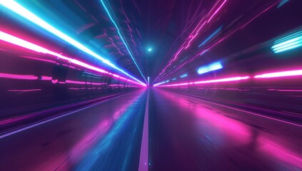 Wall Mural - Cyber, digital, speed of light road speed concept. fast neon background, 3d render, abstract geometric, colorful light, Glowing Circle, Urban Glow