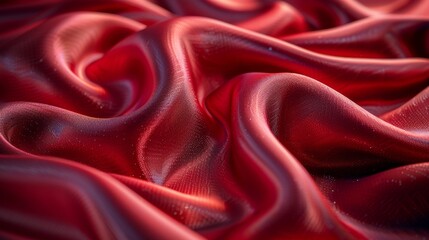 High-quality image of elegant deep red draped satin with glittering details, showcasing luxury and texture.