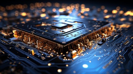 Canvas Print - A close up of a computer chip with a blue background