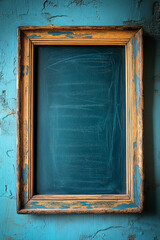 Poster - A simple blackboard isolated on a pastel blue background, with a faint chalk drawing on it,