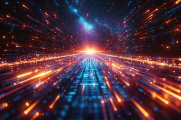 Poster - Abstract Digital Space with Glowing Lines and Stars