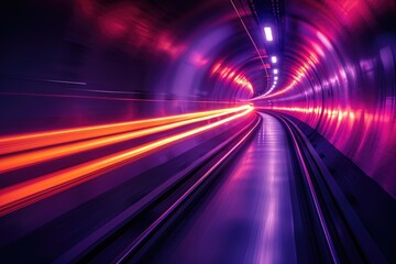 Poster - Abstract Neon Lights in a Curved Tunnel
