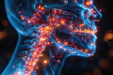 Poster - Abstract Representation of a Human Skull with Glowing Particles
