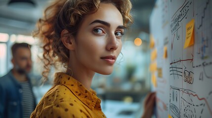 Canvas Print - A close-up photograph of a technical interview, focus on the candidate’s detailed explanation using a whiteboard, interviewer listening attentively,