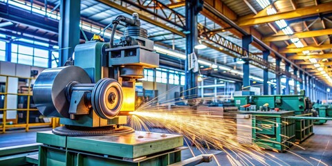 Poster - Rotary grinding machine on factory floor, industrial, machinery, equipment, manufacturing, precision, metalworking
