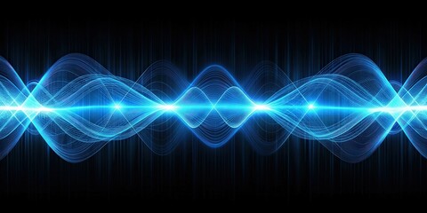 Poster - Abstract technology background with blue waves and oscillograms on a black backdrop, Abstract, Technology, Blue, Waves