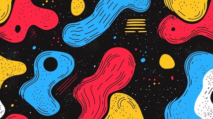 Poster - Colorful abstract patterns in red, blue, yellow, and black with dynamic shapes and textures