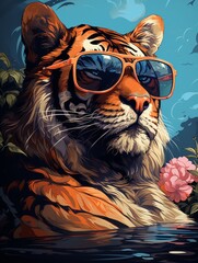 Wall Mural - Hip and Relaxed Tiger T-Shirt with Hawaiian Shirt and Float