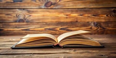 Aufkleber - A close-up shot of a book lying on a wooden table , education, reading, literature, study, knowledge, relaxation, cozy