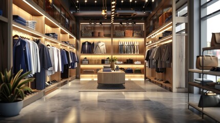 Poster - A contemporary boutique features neatly arranged clothing, elegant lighting, and stylish accessories for discerning shoppers