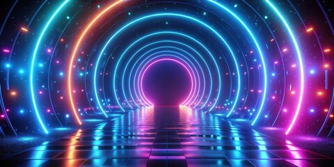 Aufkleber - Abstract space loop with glowing neon lights and futuristic elements, futuristic, abstract, space, loop, neon, lights