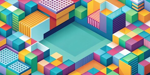 Fototapete - Isometric effect with geometric shapes and vibrant colors, isometric,effect, geometric, shapes, vibrant, colors, perspective