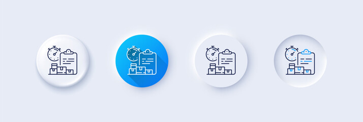 Poster - Delivery report line icon. Neumorphic, Blue gradient, 3d pin buttons. Parcel documents sign. Express service symbol. Line icons. Neumorphic buttons with outline signs. Vector