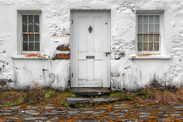 Wall Mural - vintage indoor-outdoor architecture with sunlit windows and doors reflecting a classic style.