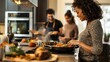 © thesweetsheep - Modern Kitchen Thanksgiving Preparations - Happy People Cooking Festive Feast for Holiday Celebration