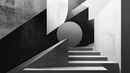 Poster - A minimalist design featuring overlapping geometric shapes in a monochromatic palette, creating a sense of depth and dimension.