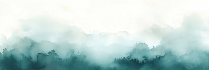 Wall Mural - Abstract Watercolor Landscape in Teal and White