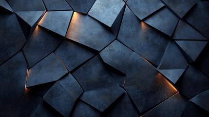 Poster - Textured blue surfaces create a stunning geometric pattern, enhanced by gentle illumination, capturing the beauty of design in low light