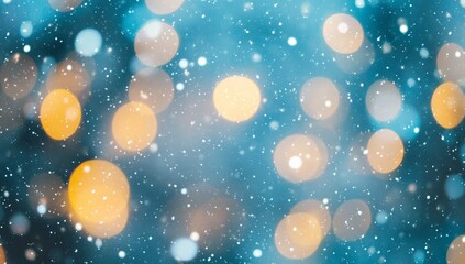 Blue holiday glitter backdrop with blinking stars and bokeh of christmas lights festive backdrop with happy new year and merry Christmas banner.