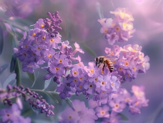 Wall Mural - Bee on Purple Flowers