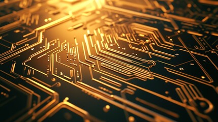 Poster - Close-up view of an intricate gold circuit board design highlighting electronic connections and pathways
