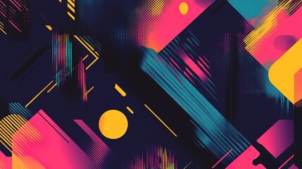 Poster - Geometric abstract design featuring vibrant colors and shapes on a dark background
