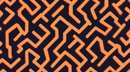 Poster - Abstract orange maze pattern on a dark background featuring geometric lines and shapes