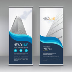 Poster - vertical banner stand template design. modern x-banner and flag-banner advertising design element