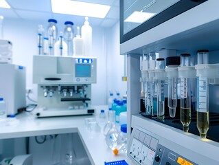 Sticker - Laboratory equipment with test tubes and beakers.