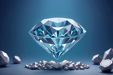 Stunning 3D Rendering of a Floating Diamond Over a Pile of Stones