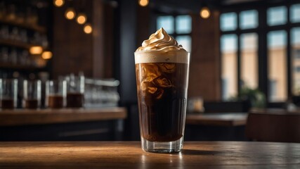 Wall Mural - nitro cold brew coffee cold brew coffee infused with served aesthetically in a wooden table