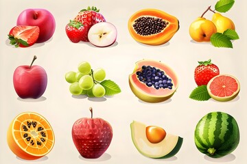 Wall Mural - Colorful Fruits and Vegetables Illustration.