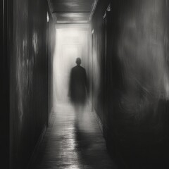 Wall Mural - faint outline of an invisible spirit passing through a dark corridor, the air growing colder, ghosts