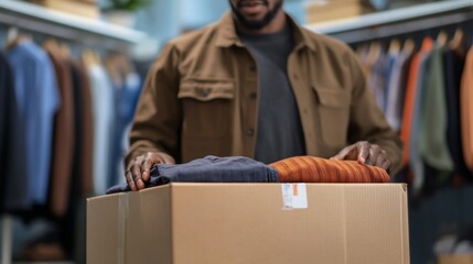 Man Unpacking Clothes from a Box