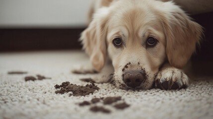 Guilty Golden Retriever with Messy Face