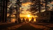 © Kenny - Family Camping by Lake at Sunset with Camper Van and Forest Trees Silhouette
