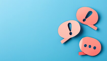 Two speech bubbles with exclamation and question symbols on a blue background.